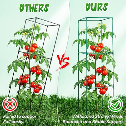 Frienda 3 Pack Square Tomato Cages with 3 Pcs Zippered Plant Netting Covers, 48.5 in Adjustable 3-Tier Tomato Plants Trellis, Drawstring Plant Protection for Climbing Vegetables, Fruit, Flowers