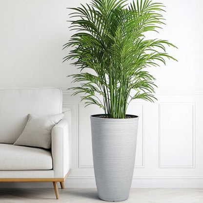 2-Pack 23.5" White Plastic Tall Tapered Planters with Ribbed Texture - color: 23.5" Pp-brushed White