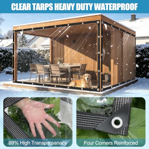Clear Tarps Heavy Duty Waterproof 6x12ft Clear Vinyl Tarp 14mil Clear Tarp with Grommets Thickened Tear-Resistant Clear Tarps for Outdoor Porches Enclosure Chicken Coop Greenhouse Patio - size: 6x12FT