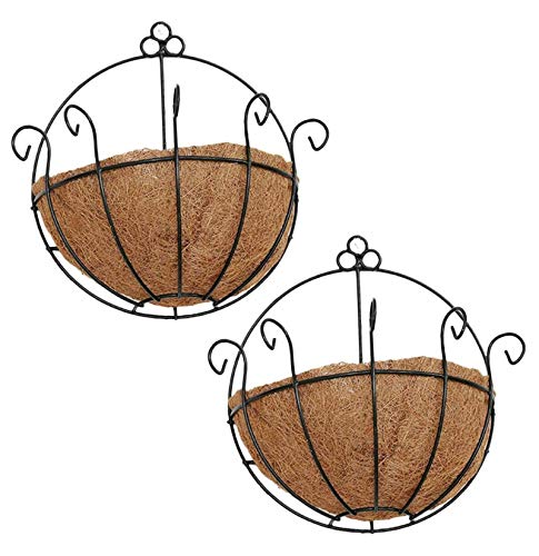 Metal Half Round Wall Planter with Coco Liner, 2-Pack, Hanging Basket for Outdoor Plants, Wall Pot Plants Holder, Fence Hanging Planters Outdoor, Balcony and Porch Decor (12" x 2 Pack) - size: 12" x 2 Pack