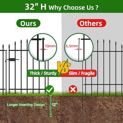 32" x 12' No-Dig Metal Garden Fence with Gate, Outdoor Fencing for Yard - size: Roman Col 32″H x 12ft (1Gate+5Panels)