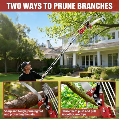 Pole Saw for Tree Trimming,Long Handle Branch Cutter Pole,Manual Pole Cutter for Yard Garden Patios Trees Branches Cutting (Red)
