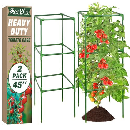 ZeeDix 45 Inch Square Tomato Cages for Garden with Clips 2 Pack - color: Green-2 Pack, size: 45-inch