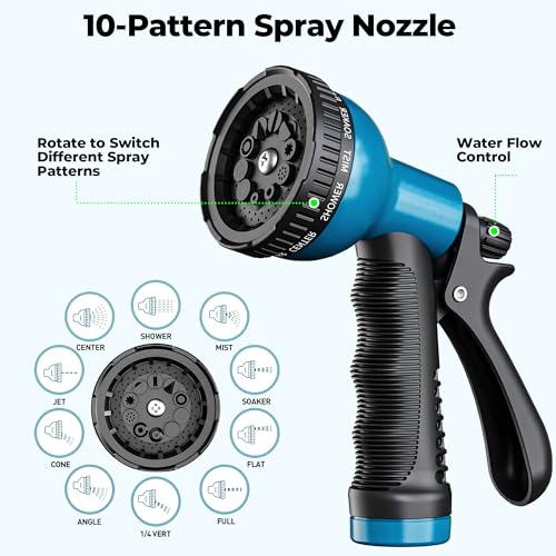 Expandable Garden Hose 50 ft with 10 Function Spray Nozzle, Flexible, Kink Free, Leak-Proof, Ultra Lightweight Retractable Stretch Water Hose 50ft for Yard, Lawn, Car Wash and Outdoor (Black & Blue)