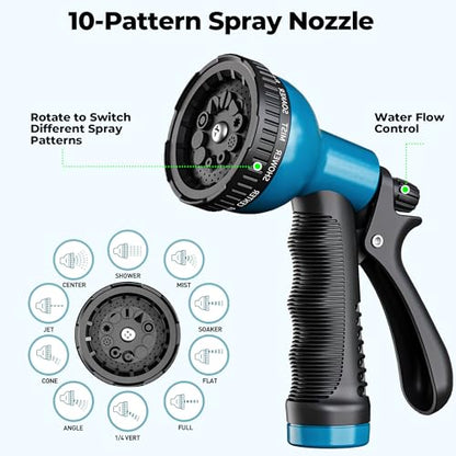 Expandable Garden Hose 50 ft with 10 Function Spray Nozzle, Flexible, Kink Free, Leak-Proof, Ultra Lightweight Retractable Stretch Water Hose 50ft for Yard, Lawn, Car Wash and Outdoor (Black & Blue)