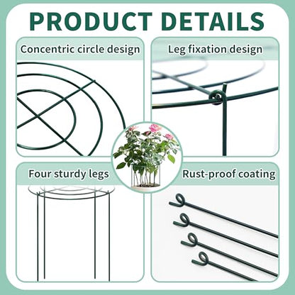 8 Sets Peony Support Cage,Heavy Duty Metal Plant Support Rings with 3.5mm Thickened Legs,10"Dia.x16"High Grow Through Hoops for Peonies and Tall Plants,Rust-Resistant Strong Support for Heavy Blossoms - size: 10"X16"-8PCS