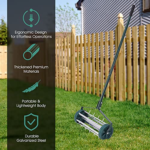 S AFSTAR 17-Inch Rolling Lawn Aerator, Spike Lawn Aerator Roller with 50-Inch Anti-Slip Handle & Tine Spikes, Garden Grass Lawn Soil Aeration Tool, Lawn Aerator Machine for Garden Patio Yard - size: 17-Inch
