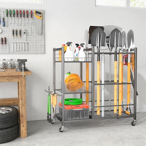 Ultrawall Garden Tool Organizer with Wheels, Yard Tool Storage Stand - size: Large