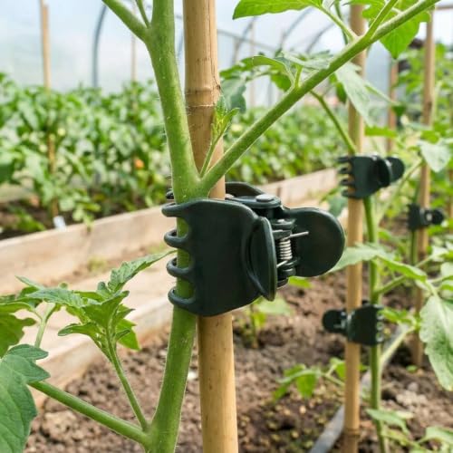 Garden Plant Clips, Green Orchid Stem Support Clamps for Vine Training, Flower Stake Holders, 50 Count Pack - color: Green