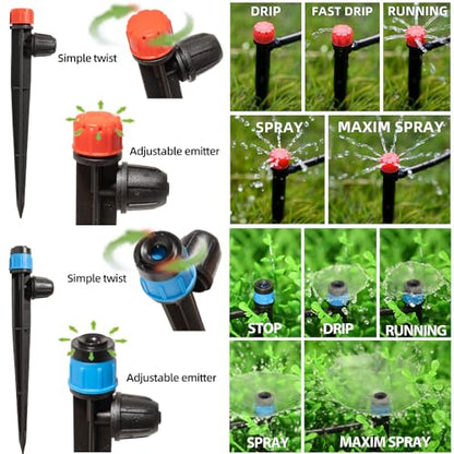233FT Drip Irrigation System with Timer for Garden Kit Automatic Irrigation Equipment Lock Fittings Micro Drip 360 Degree Fan Sprayer Watering Kit for Greenhouse 1/2 inch 1/4 inch Tubing