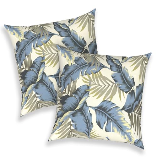 Outdoor 16x16 Inch Throw Pillow Covers Set of 2, Covers ONLY, All Weather Square Pillow Cases, Patio Cushion Pillow of Home Furniture Use, ‌Lush Palm Blue - color: ‌lush Palm Blue, size: 16" x 16" (Pack of 2)