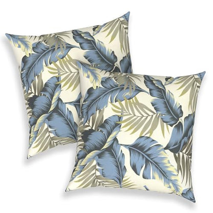 Outdoor 16x16 Inch Throw Pillow Covers Set of 2, Covers ONLY, All Weather Square Pillow Cases, Patio Cushion Pillow of Home Furniture Use, ‌Lush Palm Blue - color: ‌lush Palm Blue, size: 16" x 16" (Pack of 2)