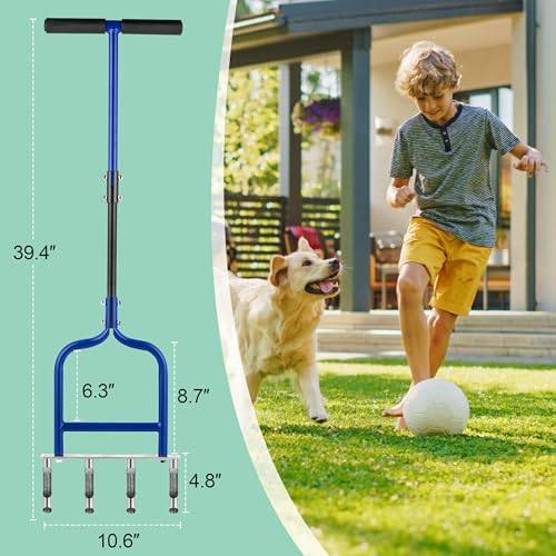 Spike Tine Fork Lawn Aerator – 4 Stainless Steel Cut Pipe Spikes Manual Gardening Hand Tool - Grass Dethatcher Aerator Lawn Tool with Solid Tines for Compacted Soil - Lawn Plugger Aerator.