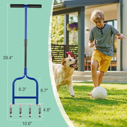 Spike Tine Fork Lawn Aerator – 4 Stainless Steel Cut Pipe Spikes Manual Gardening Hand Tool - Grass Dethatcher Aerator Lawn Tool with Solid Tines for Compacted Soil - Lawn Plugger Aerator.