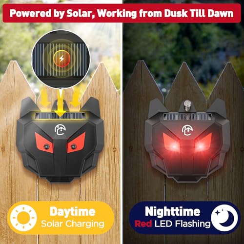 4 Pack Solar Nocturnal Animal Repeller with Red LED Flashing Lights – Effective Coyote, Raccoon, Skunk, Deer & Hawk Deterrent – Waterproof Predator Lights for Yards, Gardens & Chicken Coops