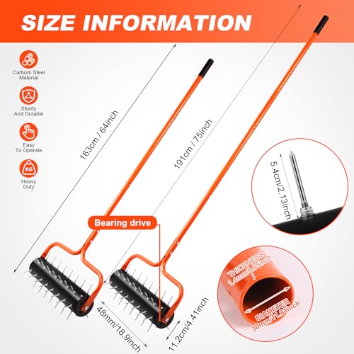 sancat Rolling Lawn Aerator, 21" Aerator Lawn Tool,Preasembled Spike Aerator, 75" Adjustable Handle,Heavy Duty Lawn Aerator Tool for Garden,Farm Care,Keep the Soil Health. - color: orange