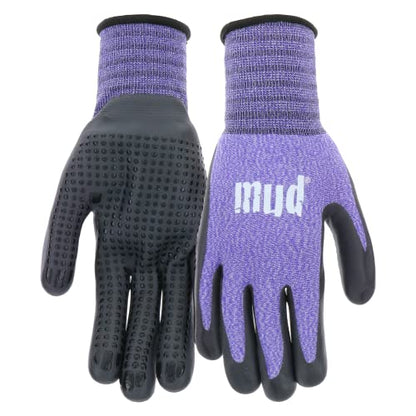 Mud Grip Women's Nylon Seamless Knit Shell Water Resistant Dotted Nitrile Palm Gardening Gloves - color: Violet, size: Medium/Large (Pack of 1)