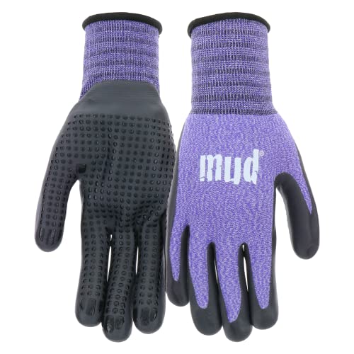 Mud Grip Women's Nylon Seamless Knit Shell Water Resistant Dotted Nitrile Palm Gardening Gloves - color: Violet, size: Medium/Large (Pack of 1)