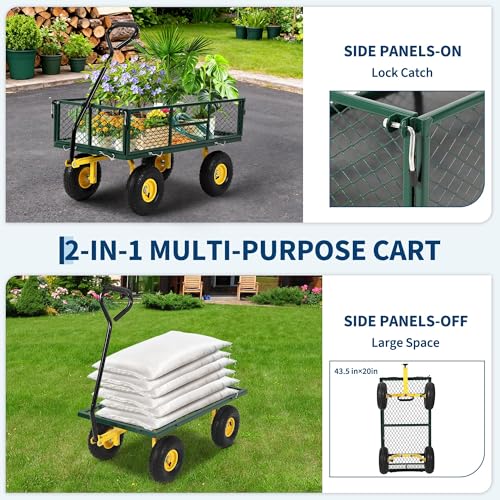 Garvee 900 LB Garden Cart, Heavy Duty Metal Utility Garden Wagon, Green - color: Green, size: 900 Lbs