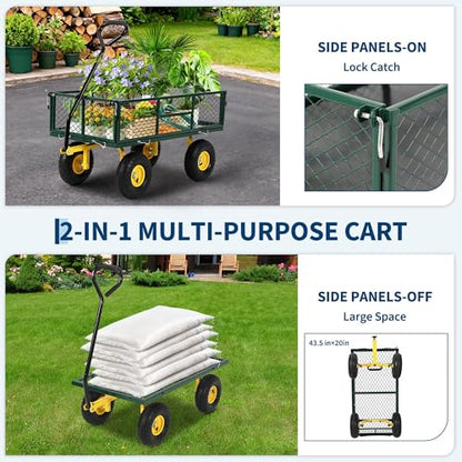 Garvee 900 LB Garden Cart, Heavy Duty Metal Utility Garden Wagon, Green - color: Green, size: 900 Lbs
