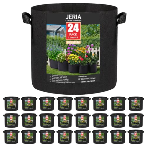 JERIA 24-Pack 3 Gallon Nonwoven Grow Bags, Plant Grow Bags，Heavy Duty Aeration Fabric Pots with Durable Handles - size: 3 Gallons