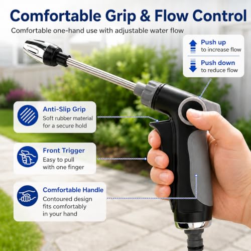 2026 Upgraded High Pressure Jet Nozzle Power Washer for Garden Hose, Water Jet Sprayer Wand with Foam Bottle, 3 Connectors and Chenille Wash Mitt for Car Washing, Patio, Lawn, Garden