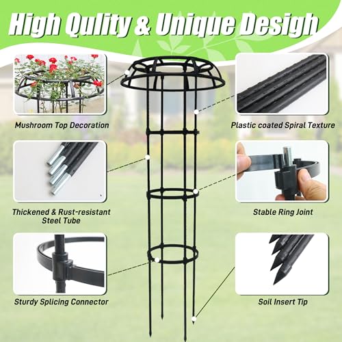 Quibbay 53 Inch Mushroom Top Garden Trellis for Climbing Plants, 1 Pack - style: 4 Floors-10*53IN