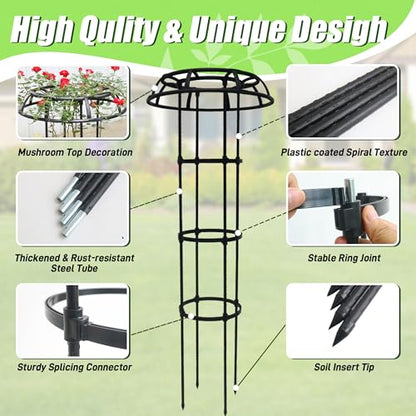Quibbay 53 Inch Mushroom Top Garden Trellis for Climbing Plants, 1 Pack - style: 4 Floors-10*53IN