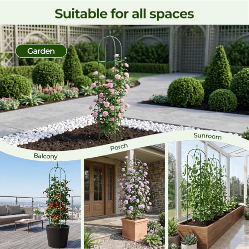 MYMULIKE 2 Pack Garden Obelisk Trellis for Climbing Plants Outdoor & Indoor - 6Ft Rustproof Garden Trellis Plant Support Cage for Vines, Flowers, Vegetables, Roses | Heavy-Duty, Adjustable