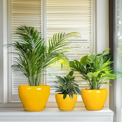 Ceramic Planters Set of 3, 10+8+6 Inch Plant Pots Indoor, Yellow - color: Bright Yellow