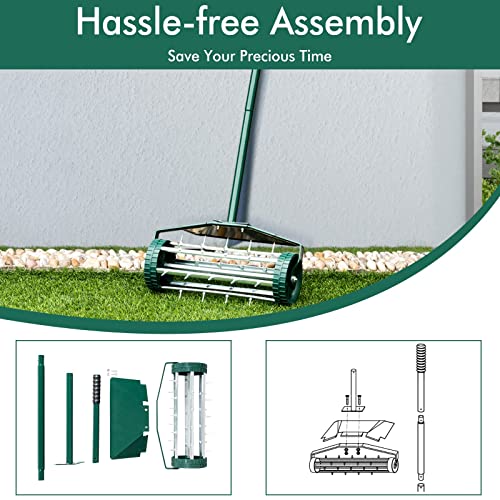 DORTALA Manual Lawn Aerator, Aerator Lawn Tool with Anti-Slip Handle and Tine Spikes, Easy Assembly, Grass Aerator for Lawn, Yard, Garden (with Fender)