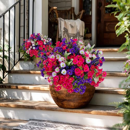 AXYLEX Artificial Morning Glory Outdoor, 16 Bundles Fake Flowers (Multi 3) - color: Multi16pcs - White+red Pink+purple+lavander