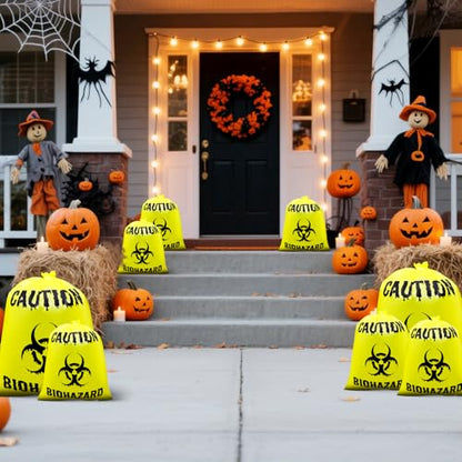 12 Pcs Yellow Large Halloween Lawn Leaf Bags Outdoor,Biohazard