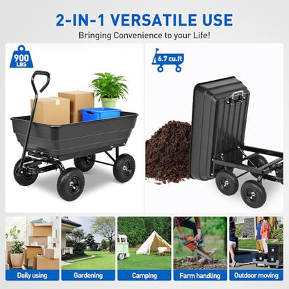 Yesker Garden Carts - 900lbs Dump Wagon with All Terrain Inflatable Wheels for Yard Lawn Farms Gardening - Heavy Duty Utility Outdoor Hauling Wheelbarrow - size: PVC 900Lbs