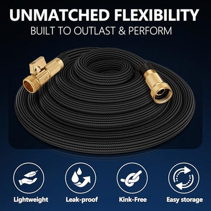 Flexible Garden Hose 25 FT, Ultra Lightweight Water Hoses 25FT w/10 Function Sprayer and 3/4" Brass Fittings, Kink-Free, Sturdy, Abrasion Resistant for Yard, Lawn, Outdoor and Gardening(Black)