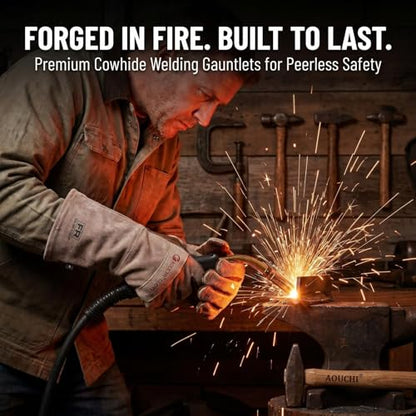 Welding Gloves -Long Sleeve Fireproof and Heat Resistant 15IN XL - color: Brown 1 Pair, size: X-Large
