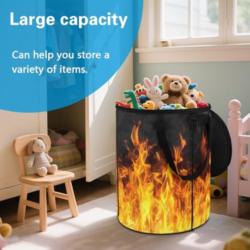 BIGCARJOB Collapsible Garbage Can Fire Print Trash Can Outdoor Waterproof Recycling Bin Storage Bag Holder Trash Bin with Lid and Clip, 22.83x17.71 in - color: Fire Print