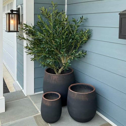 15.5"Hx13.3"Dia" Weathered Round Concrete Planter with Drainage Hole - color: Black 1pack, size: 1 Pack