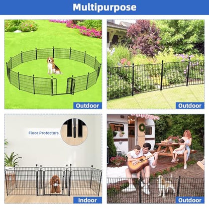 ADAVIN 24 in(H) Garden Fence with Gate, 14 Panels Heavy Duty Iron Metal Animal Barrier Fence, Camping Fence, Garden Fences and Borders for Dogs,Total 34.5 Ft(L), Black - size: 14panels-24in(H)×34.5ft(L)