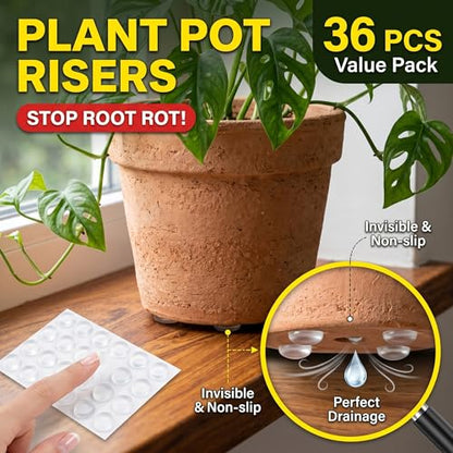 36pcs Pack Clear Self-Adhesive Anti-Slip Plant Risers Suitable for/Outdoor Pots, Invisible Planter Feet Elevators with Optimal Drainage (Clear) - color: Clear