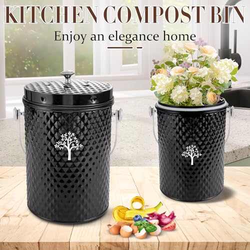 AOSION Countertop Compost Bin, Odor-Free Food Waste Container with 50 Bags - color: Black