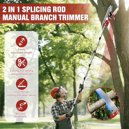 Pole Saw for Tree Trimming,Long Handle Branch Cutter Pole,Manual Pole Cutter for Yard Garden Patios Trees Branches Cutting (Red)