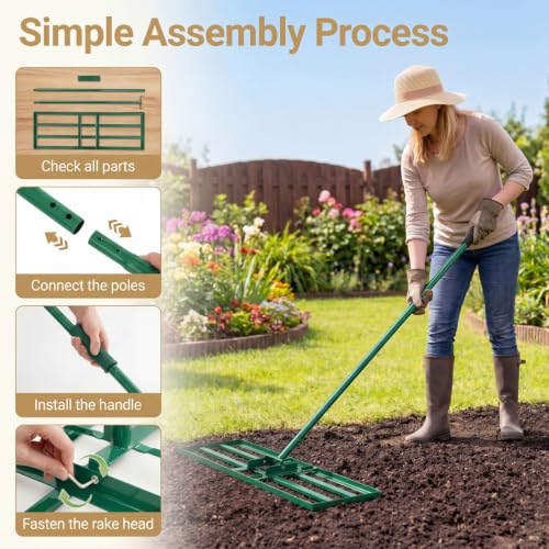 COSTWAY 30x10 Inch Lawn Leveling Rake (Green, 30"x10") - color: Green