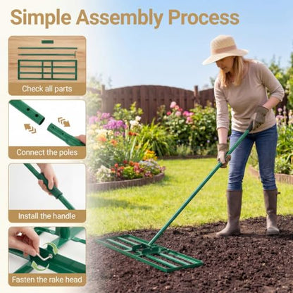 COSTWAY 30x10 Inch Lawn Leveling Rake (Green, 30"x10") - color: Green