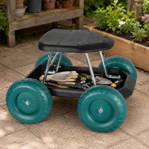 BEETOW Rolling Garden Seat with Wheels, Gardening Stool and Garden Scooter Cart with Storage Tool Tray, Rolling Garden Work Seat for Weeding, Planting, Pruning, Yard Work and Garage Repair