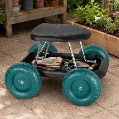 BEETOW Rolling Garden Seat with Wheels, Gardening Stool and Garden Scooter Cart with Storage Tool Tray, Rolling Garden Work Seat for Weeding, Planting, Pruning, Yard Work and Garage Repair