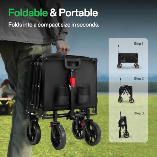 VIVOSUN Collapsible Wagon with Tailgate, 320lb Load-Bearing Outdoor Utility with All-Terrain Wheels, Adjustable Handle, Cup Holders for Camping, Shopping, Garden, Sports, Picnic, Black - style: Rear Door Style