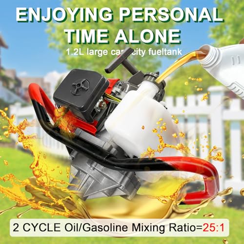 72CC Auger Post Hole Digger, 2 Stroke Gas Powered Earth Post Hole Digger with 3 Auger Drill Bits(3" & 5"& 8") + 2 Extension Rods(24"& 24") for Farm Garden Plant, Orange