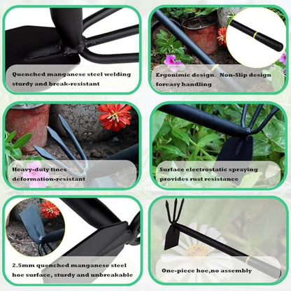 Garden Hoe and Cultivator, Heavy Duty Weeder Tool, Manganese Steel Hand Hoe Garden Tool for Loosening Soil, Digging,Planting and Weeding,Ergonomic Handle for Garden,Yard,No Assembly Required