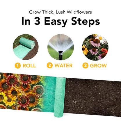 Growtrax Sunflower & Wildflower Seed Mat - 40 sqft Easy Plant and Grow with Eco-Friendly Bio Fabric Attracts Butterflies, Bees Blooms in Summer and Fall - Spring Mix Ideal for Gardens, Pots, Walkways - style: Sunflower Mix
